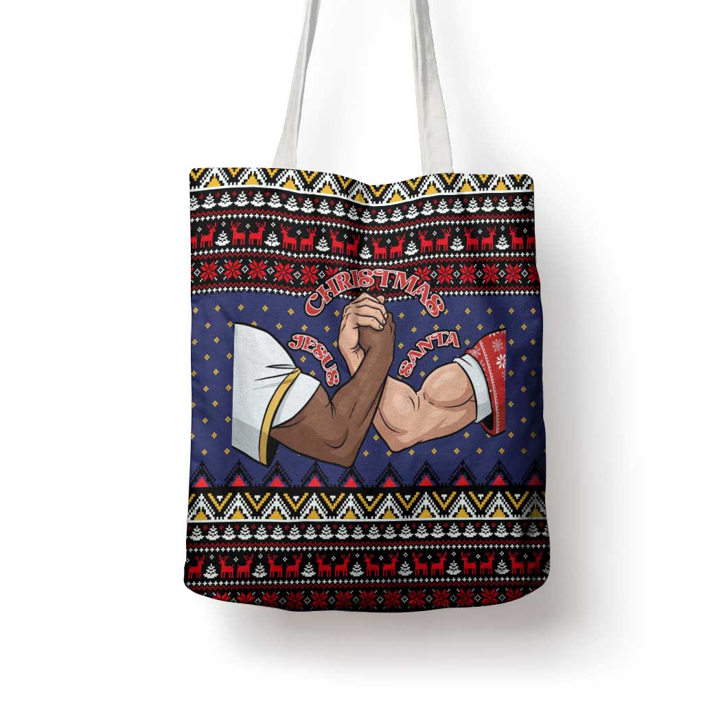 Santa And Jesus Christmas Christmas Tote Bag Xmas Holiday Patterns - Wonder Print Shop