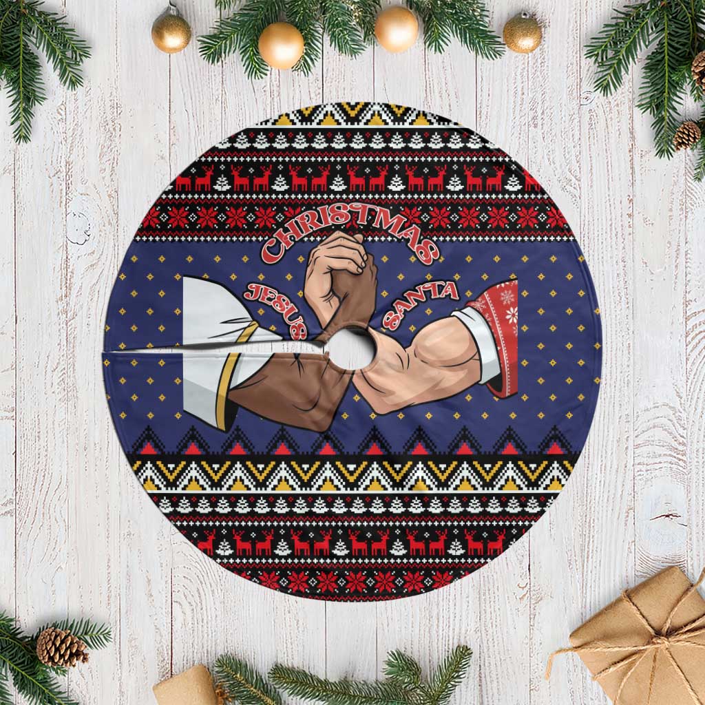 Santa And Jesus Christmas Tree Skirt Xmas Holiday Patterns - Wonder Print Shop