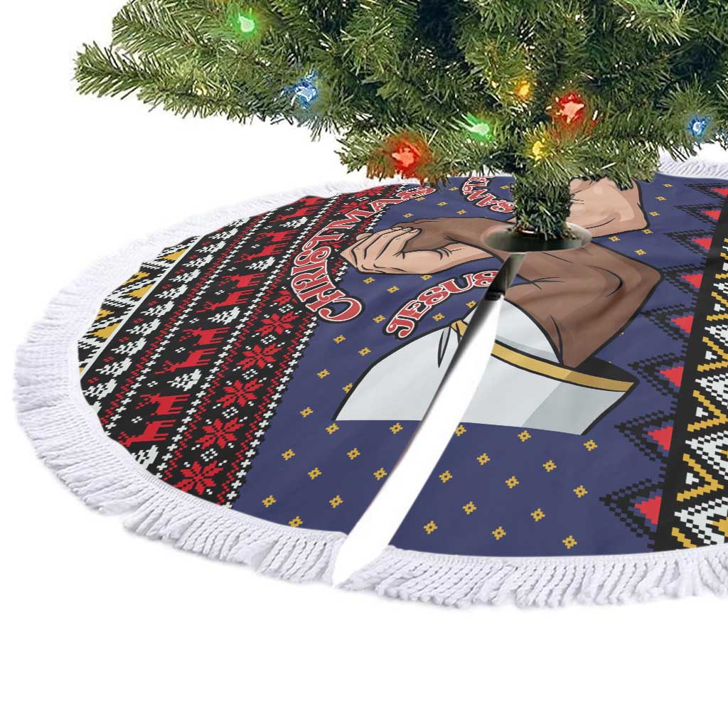 Santa And Jesus Christmas Tree Skirt Xmas Holiday Patterns - Wonder Print Shop