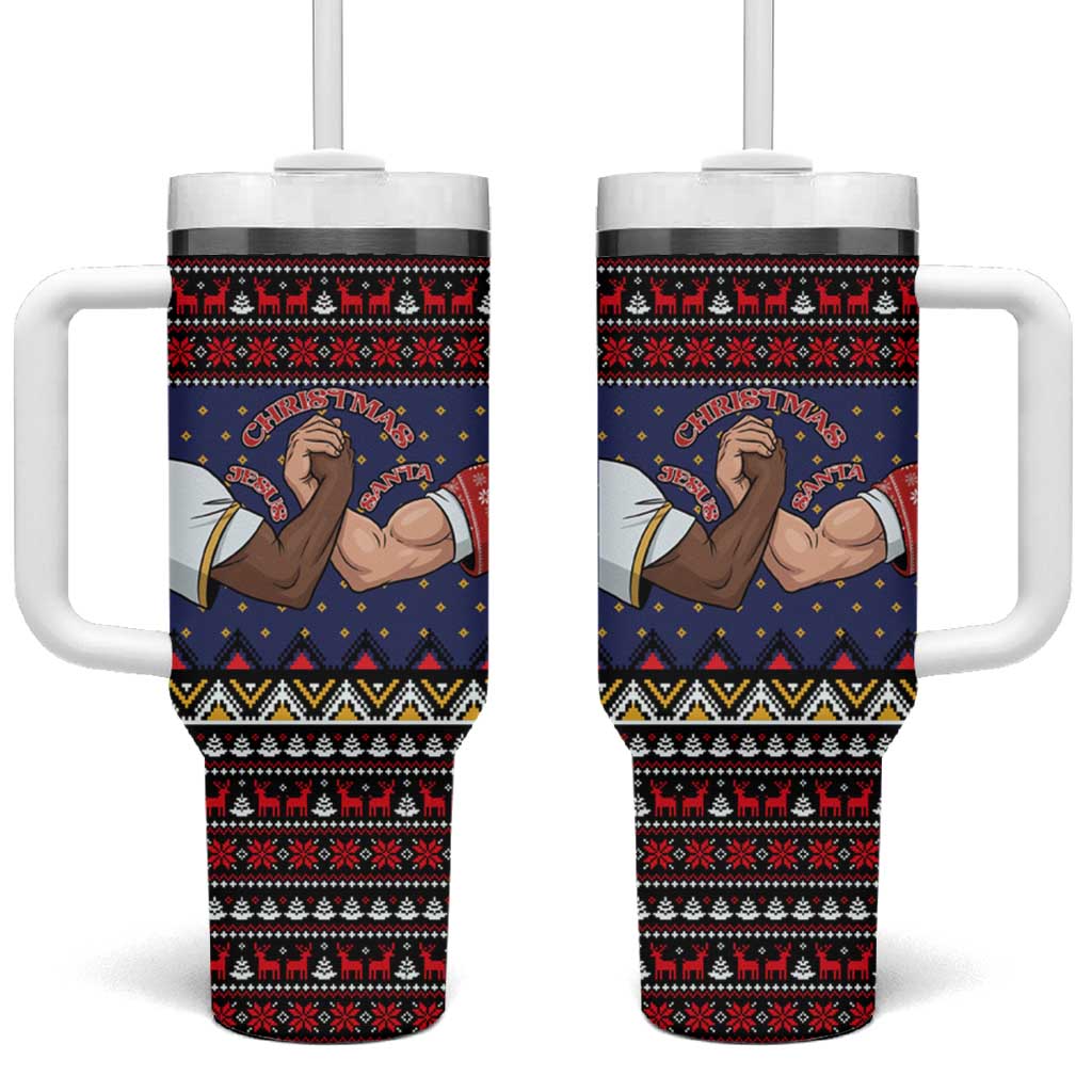 Santa And Jesus Christmas Christmas Tumbler With Handle Xmas Holiday Patterns - Wonder Print Shop