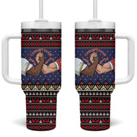 Santa And Jesus Christmas Christmas Tumbler With Handle Xmas Holiday Patterns - Wonder Print Shop