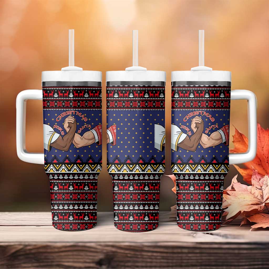 Santa And Jesus Christmas Christmas Tumbler With Handle Xmas Holiday Patterns - Wonder Print Shop