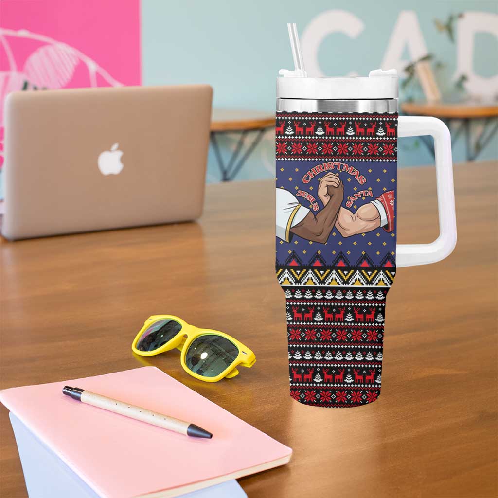 Santa And Jesus Christmas Christmas Tumbler With Handle Xmas Holiday Patterns - Wonder Print Shop