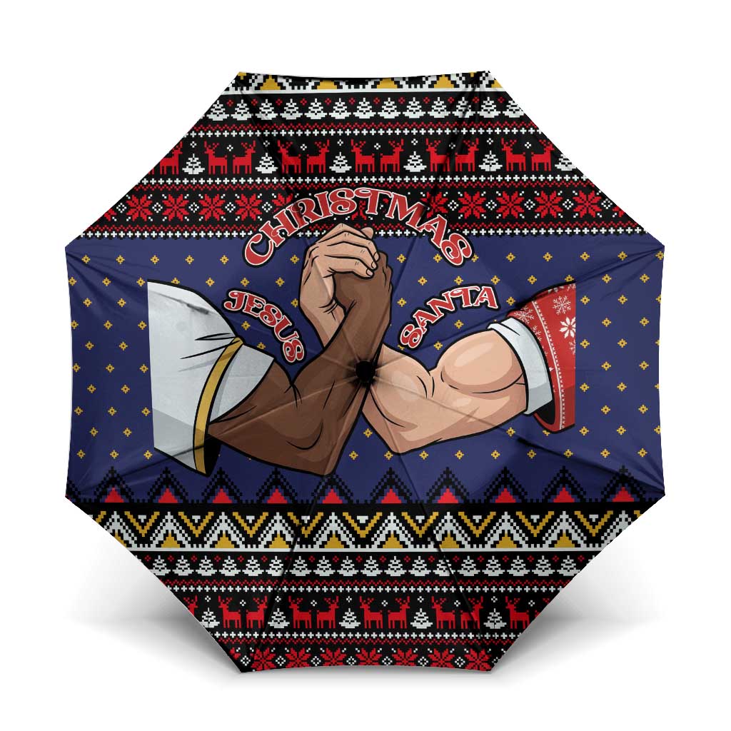 Santa And Jesus Christmas Christmas Umbrella Xmas Holiday Patterns - Wonder Print Shop