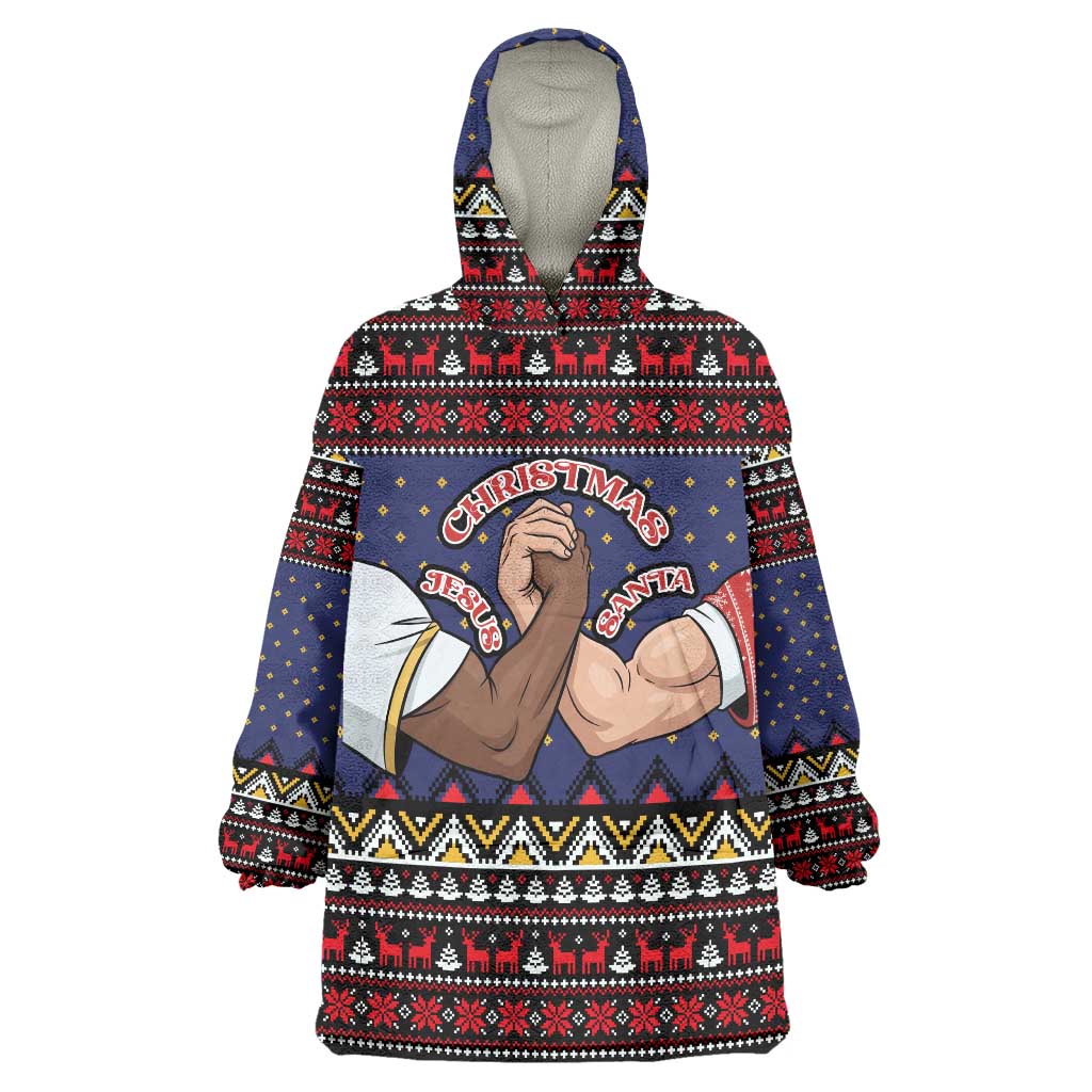 Santa And Jesus Christmas Christmas Wearable Blanket Hoodie Xmas Holiday Patterns - Wonder Print Shop