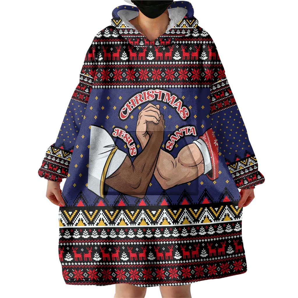 Santa And Jesus Christmas Christmas Wearable Blanket Hoodie Xmas Holiday Patterns - Wonder Print Shop