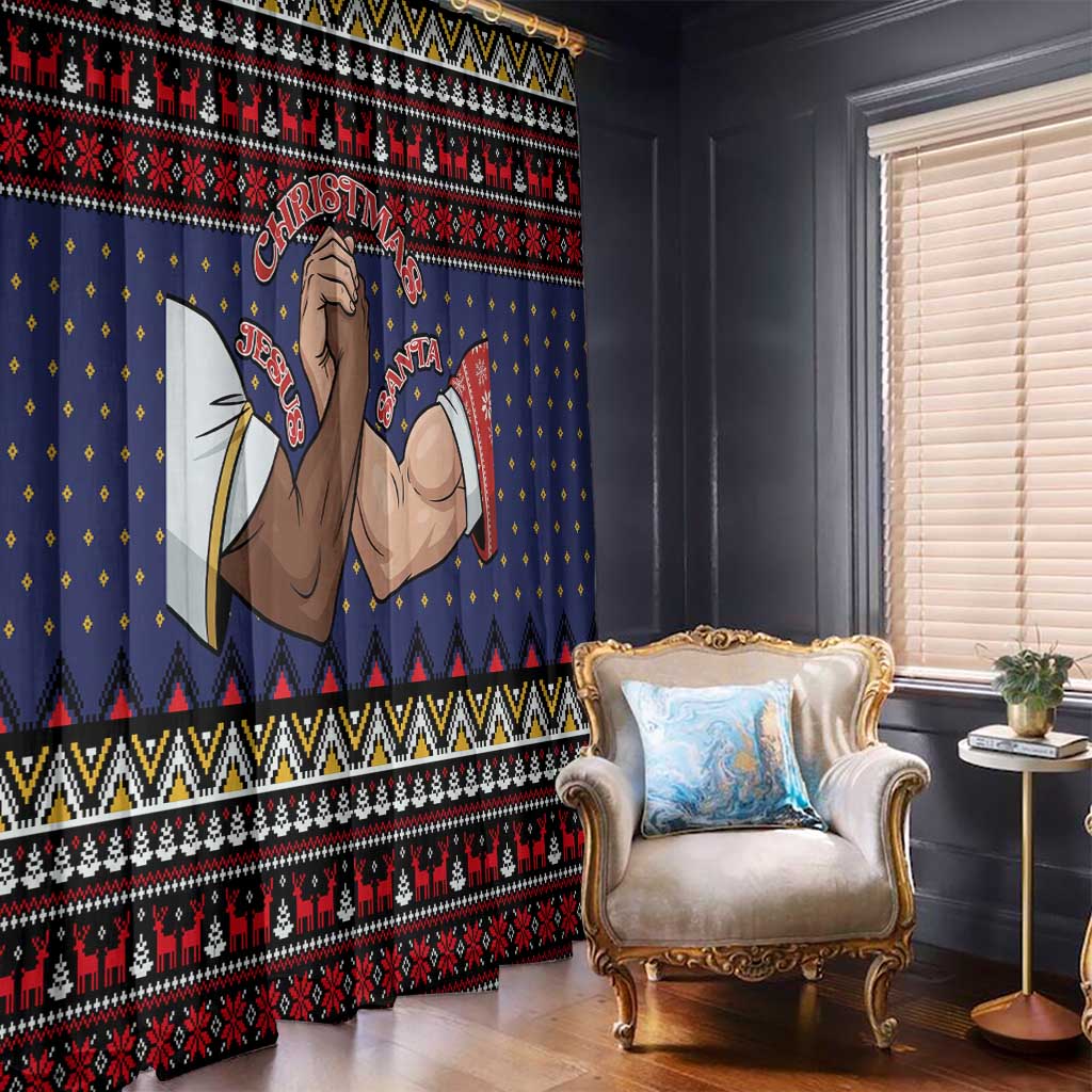 Santa And Jesus Christmas Christmas Window Curtain Xmas Holiday Patterns - Wonder Print Shop