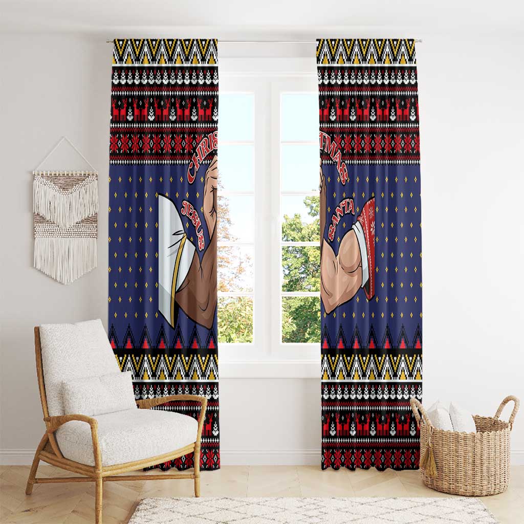 Santa And Jesus Christmas Christmas Window Curtain Xmas Holiday Patterns - Wonder Print Shop