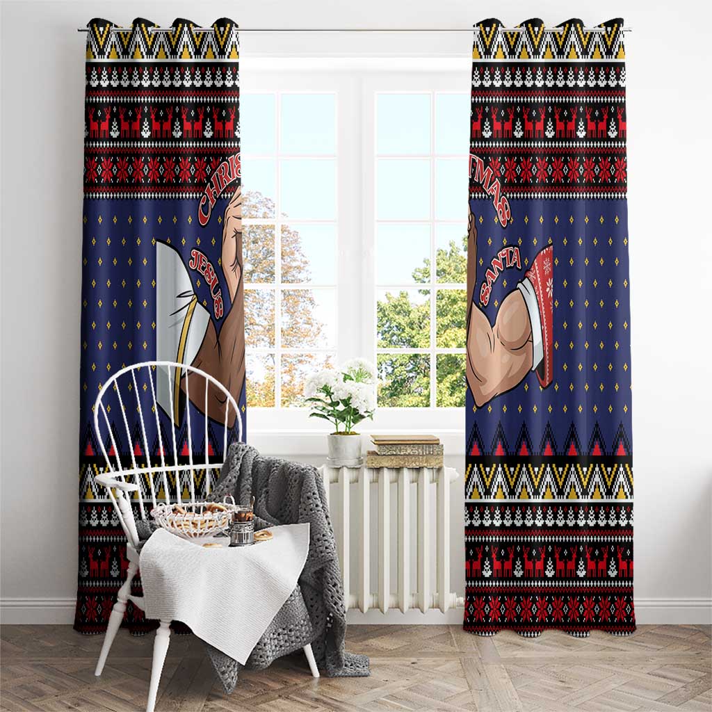 Santa And Jesus Christmas Christmas Window Curtain Xmas Holiday Patterns - Wonder Print Shop
