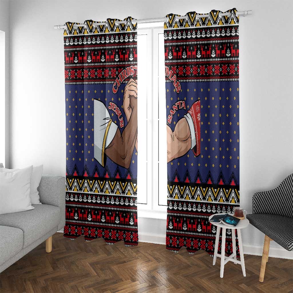 Santa And Jesus Christmas Christmas Window Curtain Xmas Holiday Patterns - Wonder Print Shop