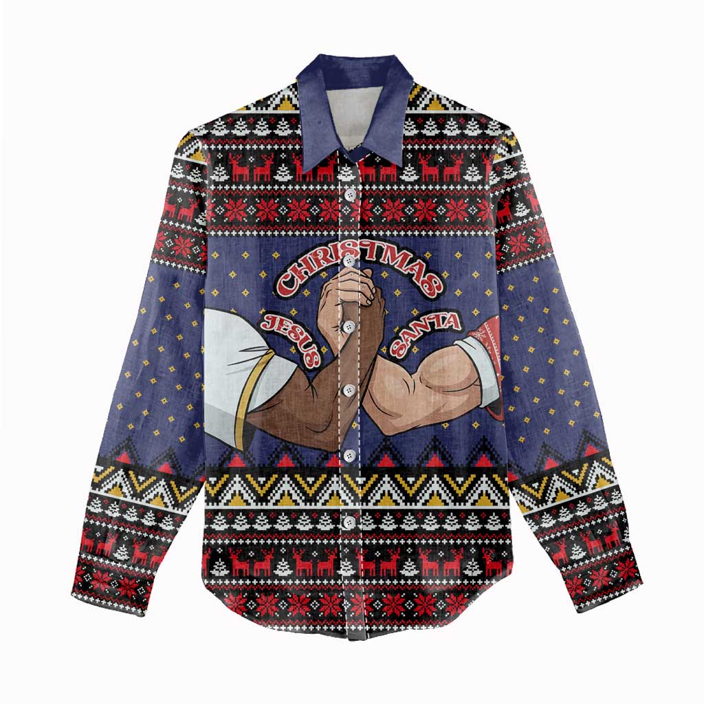 Santa And Jesus Christmas Christmas Women Casual Shirt Xmas Holiday Patterns - Wonder Print Shop