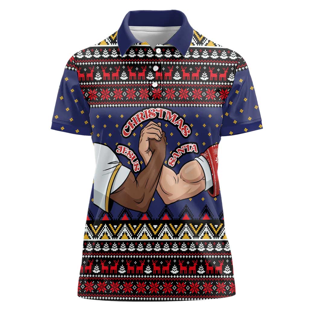 Santa And Jesus Christmas Christmas Women Polo Shirt Xmas Holiday Patterns - Wonder Print Shop