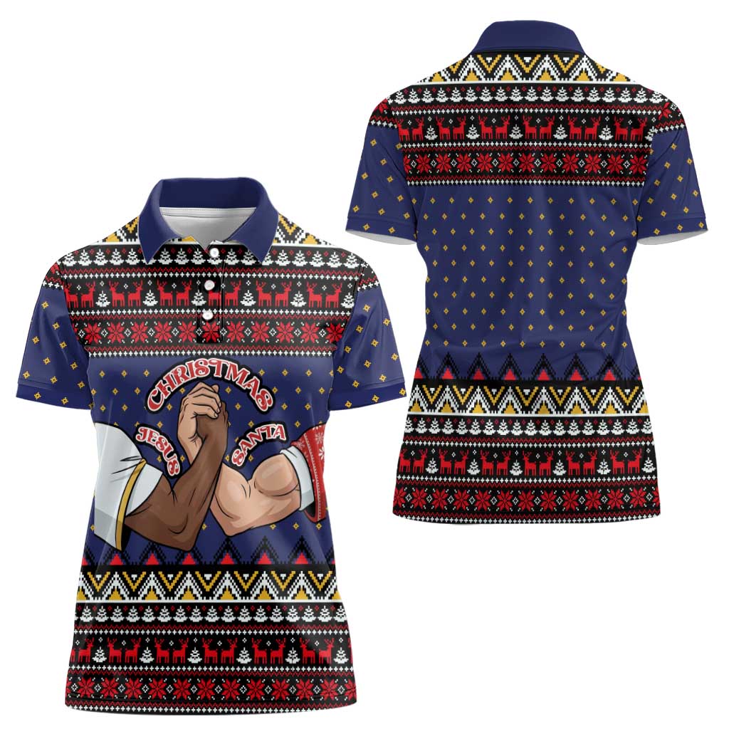 Santa And Jesus Christmas Christmas Women Polo Shirt Xmas Holiday Patterns - Wonder Print Shop