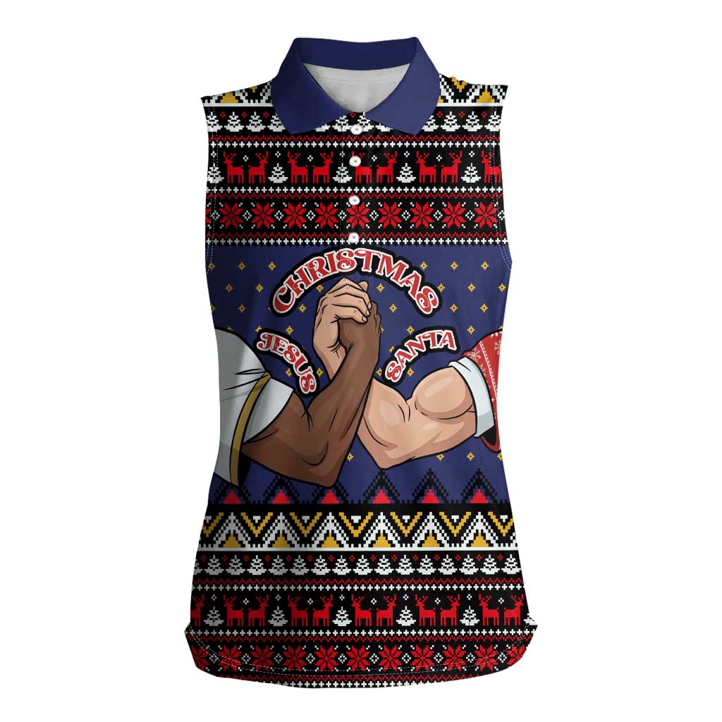 Santa And Jesus Christmas Christmas Women Sleeveless Polo Shirt Xmas Holiday Patterns - Wonder Print Shop