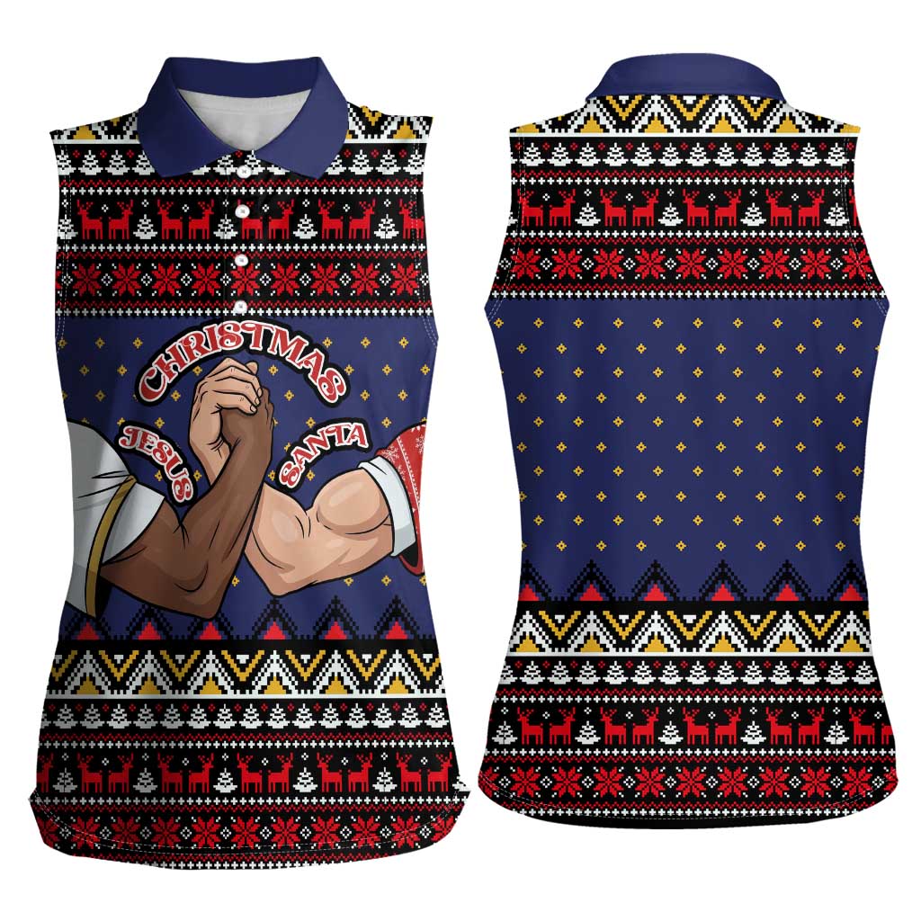 Santa And Jesus Christmas Christmas Women Sleeveless Polo Shirt Xmas Holiday Patterns - Wonder Print Shop
