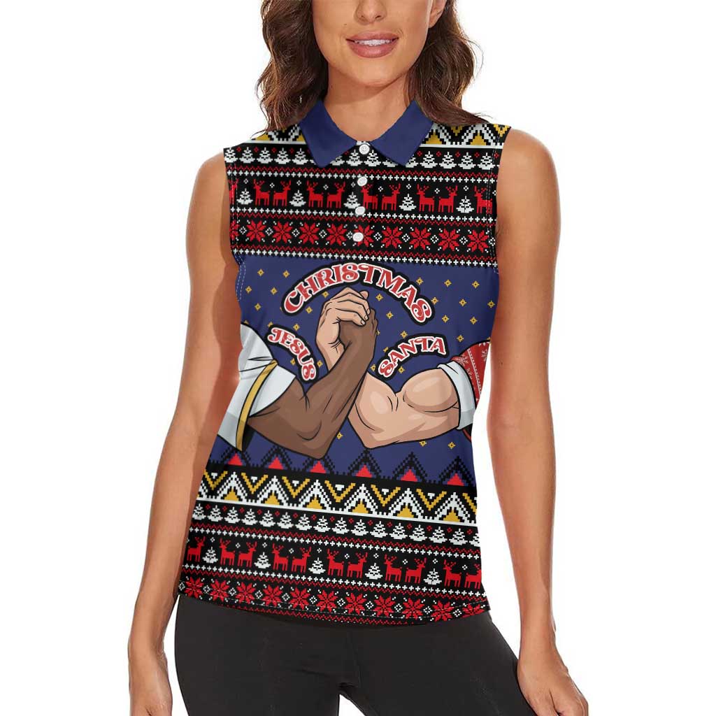 Santa And Jesus Christmas Christmas Women Sleeveless Polo Shirt Xmas Holiday Patterns - Wonder Print Shop