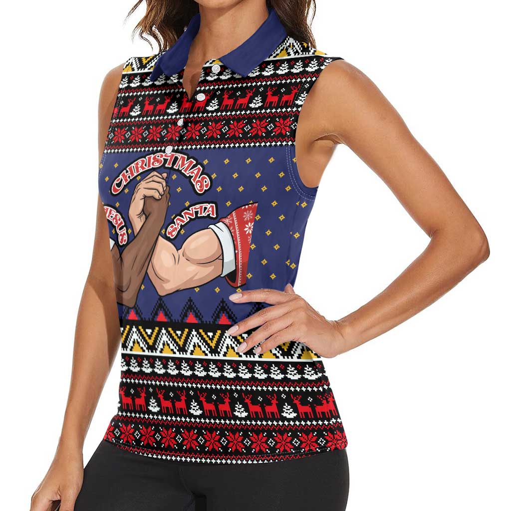 Santa And Jesus Christmas Christmas Women Sleeveless Polo Shirt Xmas Holiday Patterns - Wonder Print Shop