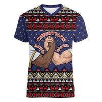 Santa And Jesus Christmas Christmas Women V-Neck T-Shirt Xmas Holiday Patterns - Wonder Print Shop