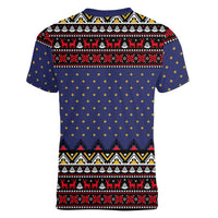 Santa And Jesus Christmas Christmas Women V-Neck T-Shirt Xmas Holiday Patterns - Wonder Print Shop