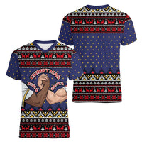 Santa And Jesus Christmas Christmas Women V-Neck T-Shirt Xmas Holiday Patterns - Wonder Print Shop