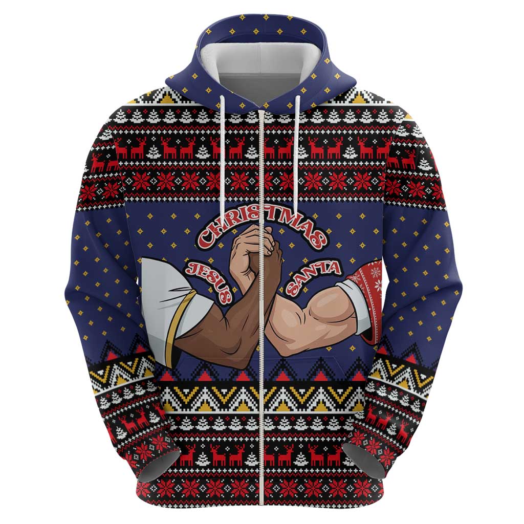 Santa And Jesus Christmas Christmas Zip Hoodie Xmas Holiday Patterns - Wonder Print Shop