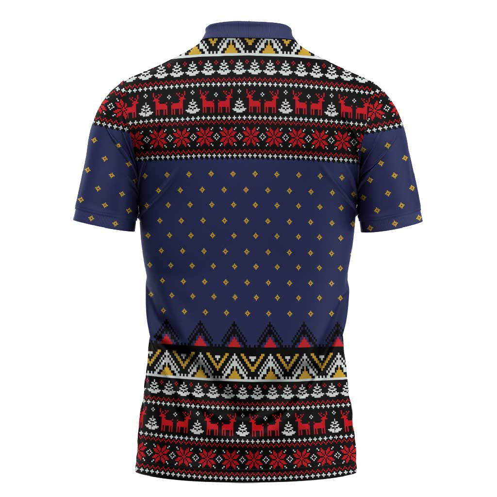Santa And Jesus Christmas Christmas Zipper Polo Shirt Xmas Holiday Patterns - Wonder Print Shop