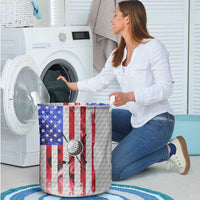 Golf Ball and Clubs Laundry Basket with American Flag Smoke Effect and Hexagon Pattern - Wonder Print Shop
