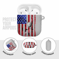 Golf Ball and Clubs AirPods Case with American Flag Smoke Effect and Hexagon Pattern - Wonder Print Shop