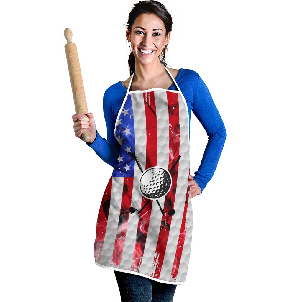 Golf Ball and Clubs Apron with American Flag Smoke Effect and Hexagon Pattern - Wonder Print Shop