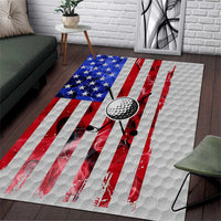 Golf Ball and Clubs Area Rug with American Flag Smoke Effect and Hexagon Pattern - Wonder Print Shop