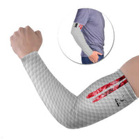 Custom Golf Ball and Clubs Arm Sleeves with American Flag Smoke Effect and Hexagon Pattern - Wonder Print Shop