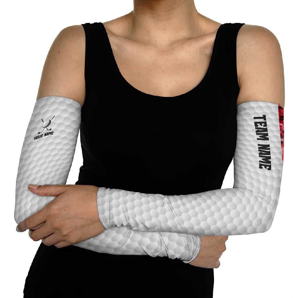 Custom Golf Ball and Clubs Arm Sleeves with American Flag Smoke Effect and Hexagon Pattern - Wonder Print Shop