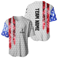 Custom Golf Ball and Clubs Baseball Jersey with American Flag Smoke Effect and Hexagon Pattern - Wonder Print Shop