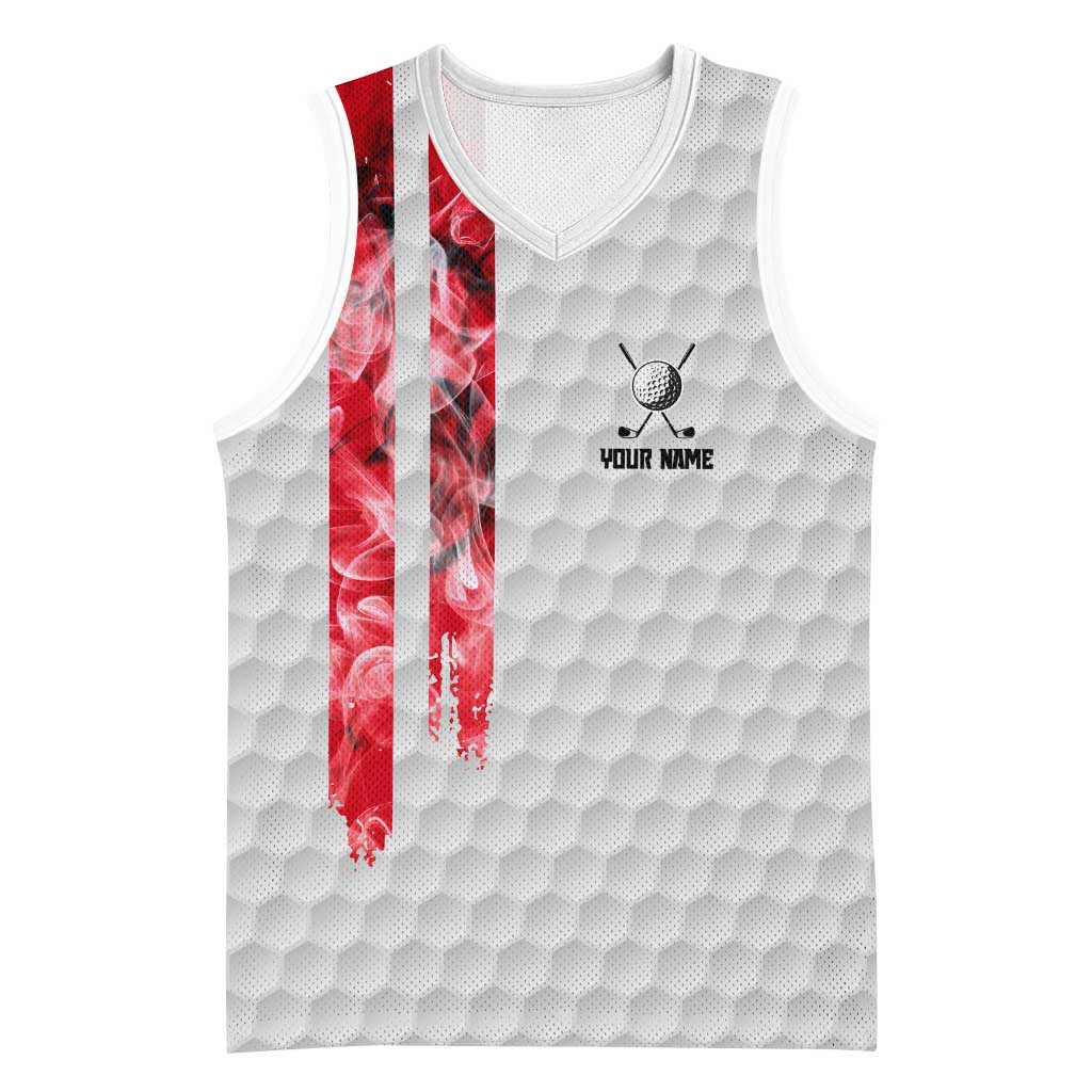 Custom Golf Ball and Clubs Basketball Jersey with American Flag Smoke Effect and Hexagon Pattern - Wonder Print Shop