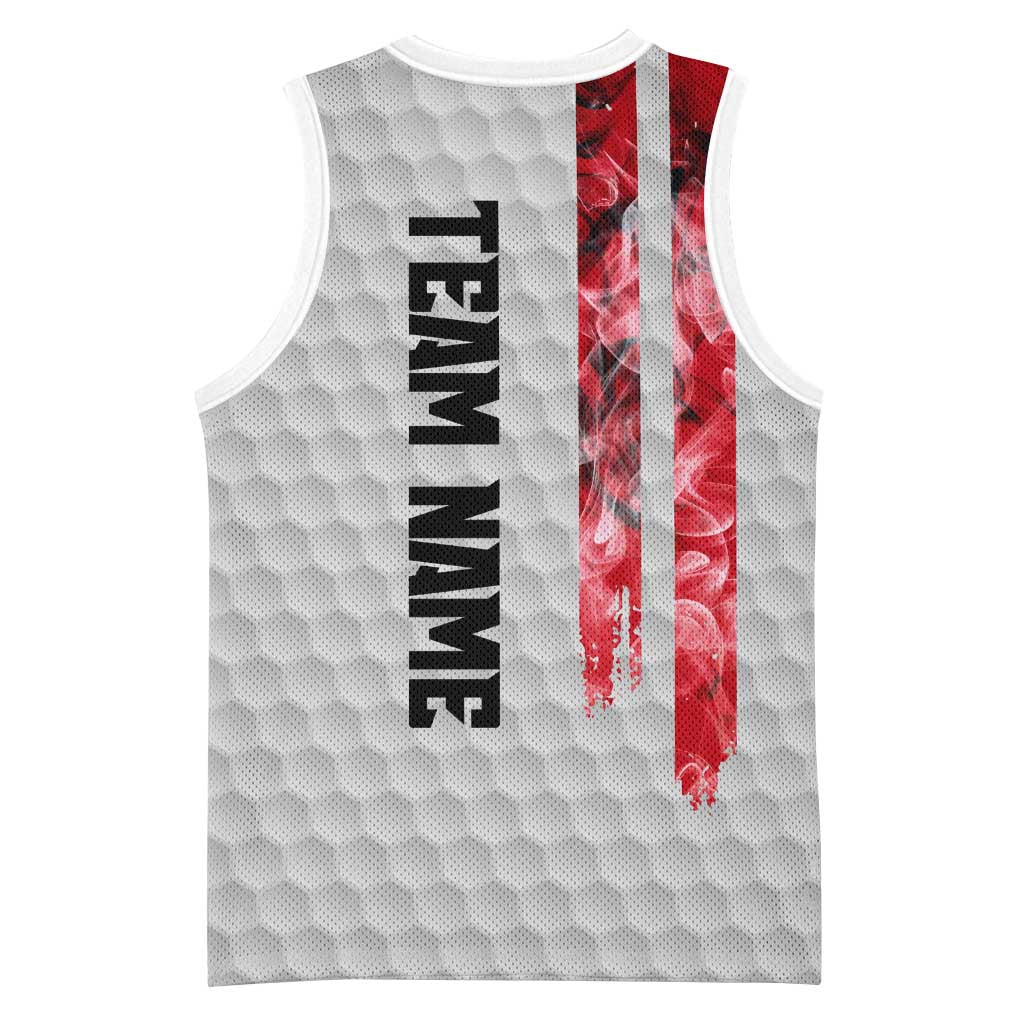Custom Golf Ball and Clubs Basketball Jersey with American Flag Smoke Effect and Hexagon Pattern - Wonder Print Shop
