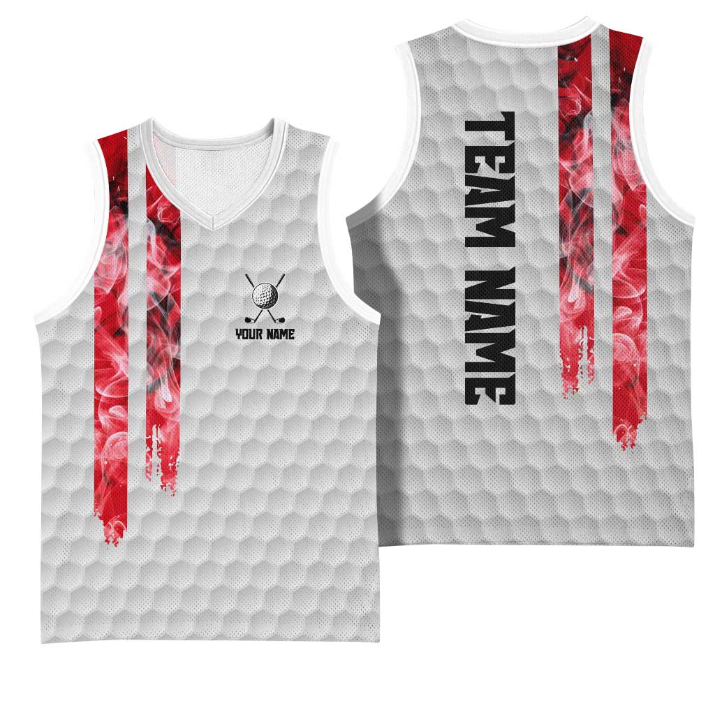 Custom Golf Ball and Clubs Basketball Jersey with American Flag Smoke Effect and Hexagon Pattern - Wonder Print Shop