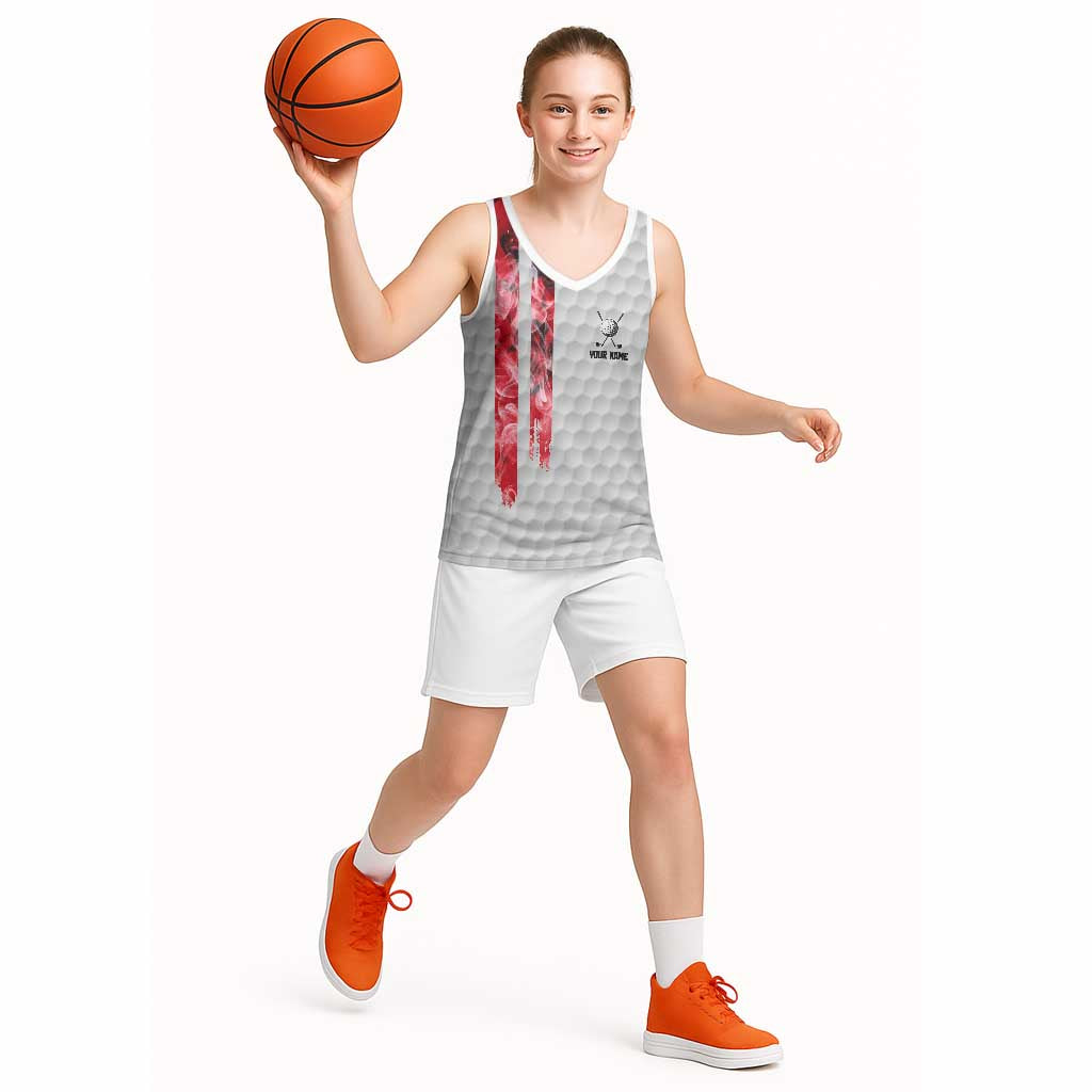 Custom Golf Ball and Clubs Basketball Jersey with American Flag Smoke Effect and Hexagon Pattern - Wonder Print Shop