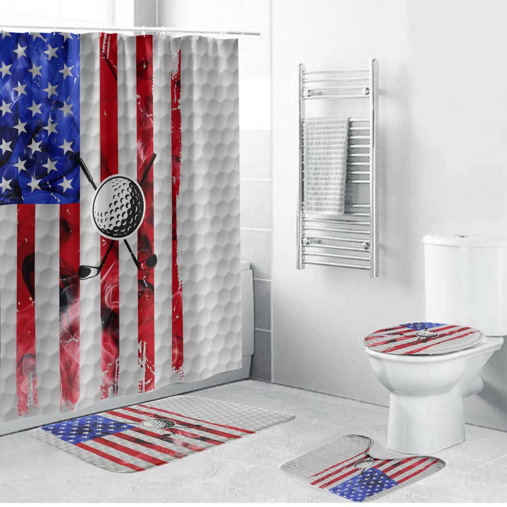 Golf Ball and Clubs Bathroom Set with American Flag Smoke Effect and Hexagon Pattern - Wonder Print Shop