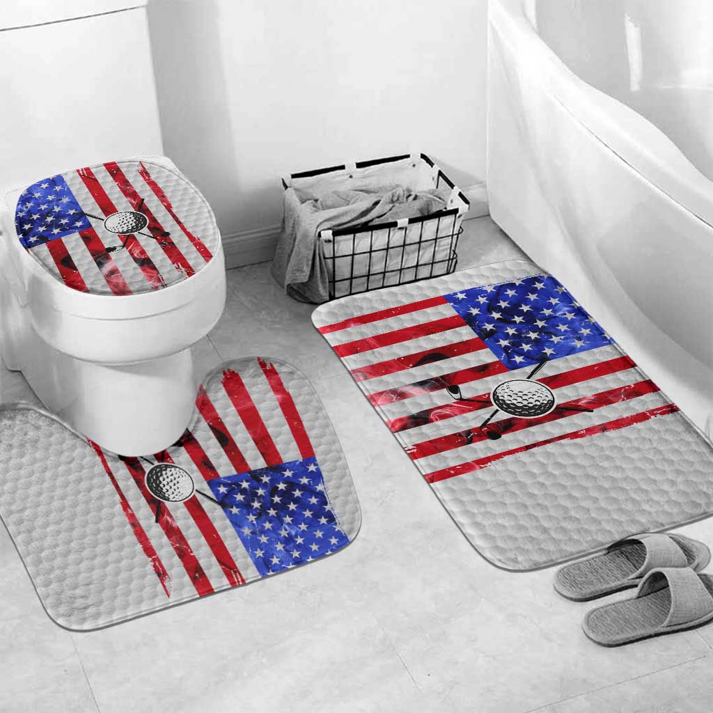 Golf Ball and Clubs Bathroom Set with American Flag Smoke Effect and Hexagon Pattern - Wonder Print Shop