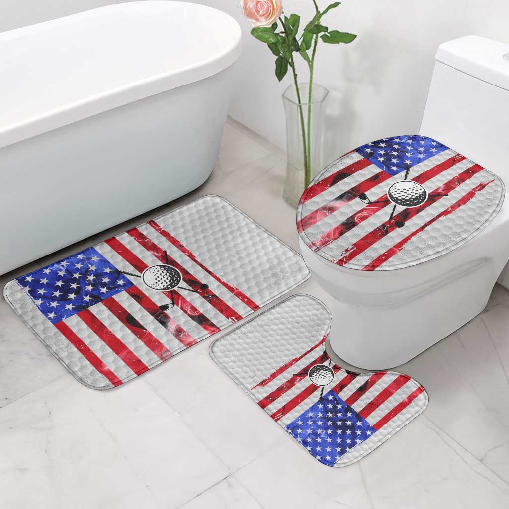 Golf Ball and Clubs Bathroom Set with American Flag Smoke Effect and Hexagon Pattern - Wonder Print Shop