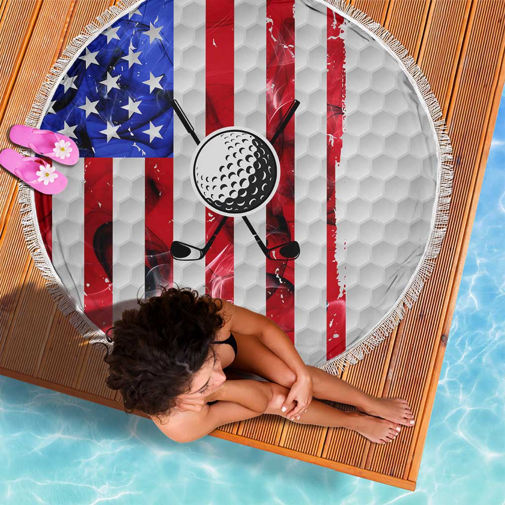 Golf Ball and Clubs Beach Blanket with American Flag Smoke Effect and Hexagon Pattern - Wonder Print Shop