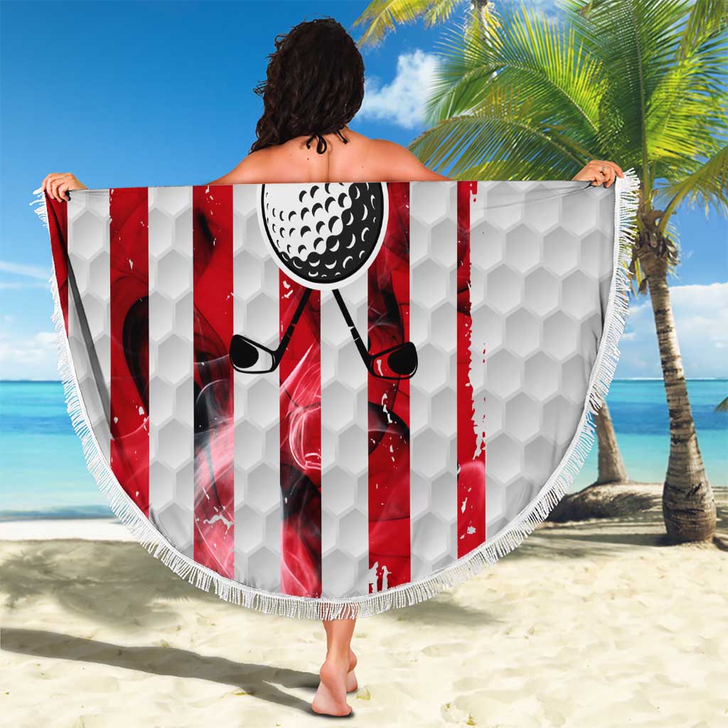 Golf Ball and Clubs Beach Blanket with American Flag Smoke Effect and Hexagon Pattern - Wonder Print Shop