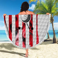Golf Ball and Clubs Beach Blanket with American Flag Smoke Effect and Hexagon Pattern - Wonder Print Shop