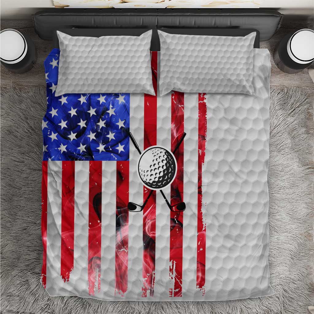 Golf Ball and Clubs Bedding Set with American Flag Smoke Effect and Hexagon Pattern - Wonder Print Shop