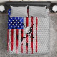 Golf Ball and Clubs Bedding Set with American Flag Smoke Effect and Hexagon Pattern - Wonder Print Shop