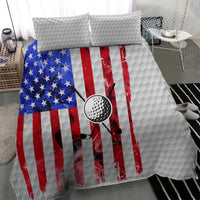 Golf Ball and Clubs Bedding Set with American Flag Smoke Effect and Hexagon Pattern - Wonder Print Shop