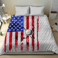 Golf Ball and Clubs Bedding Set with American Flag Smoke Effect and Hexagon Pattern - Wonder Print Shop