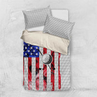 Golf Ball and Clubs Bedding Set with American Flag Smoke Effect and Hexagon Pattern - Wonder Print Shop