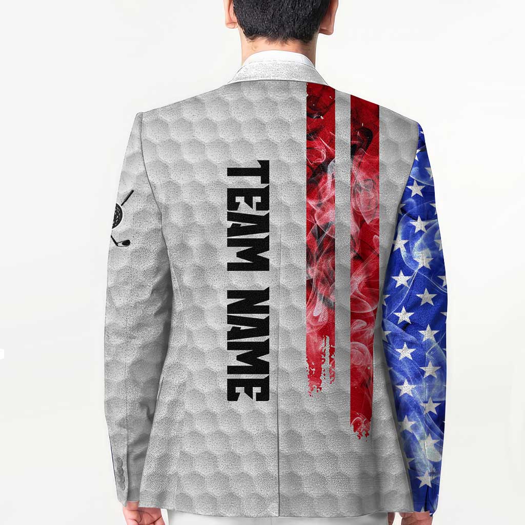 Custom Golf Ball and Clubs Blazer with American Flag Smoke Effect and Hexagon Pattern - Wonder Print Shop