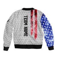 Custom Golf Ball and Clubs Bomber Jacket with American Flag Smoke Effect and Hexagon Pattern - Wonder Print Shop